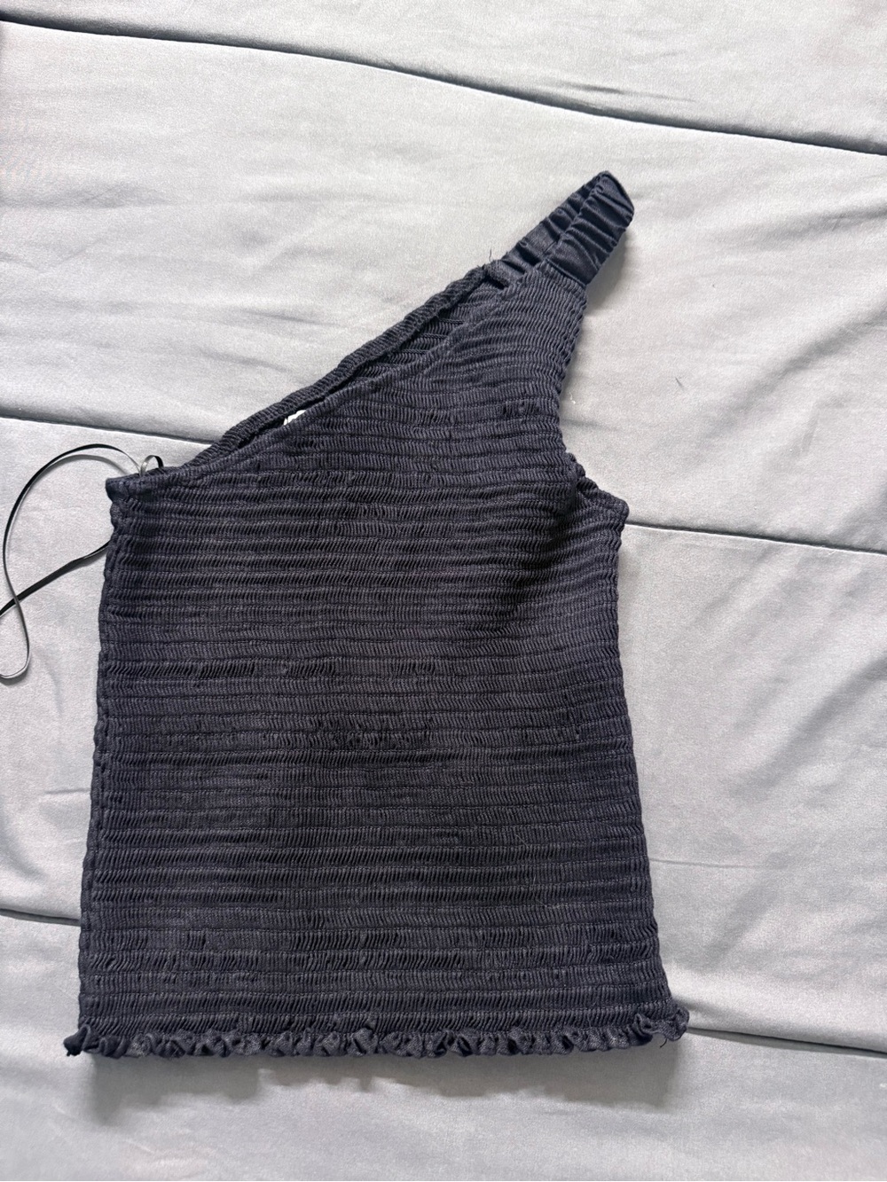 Reformation One-Shoulder Black Smocked Tank